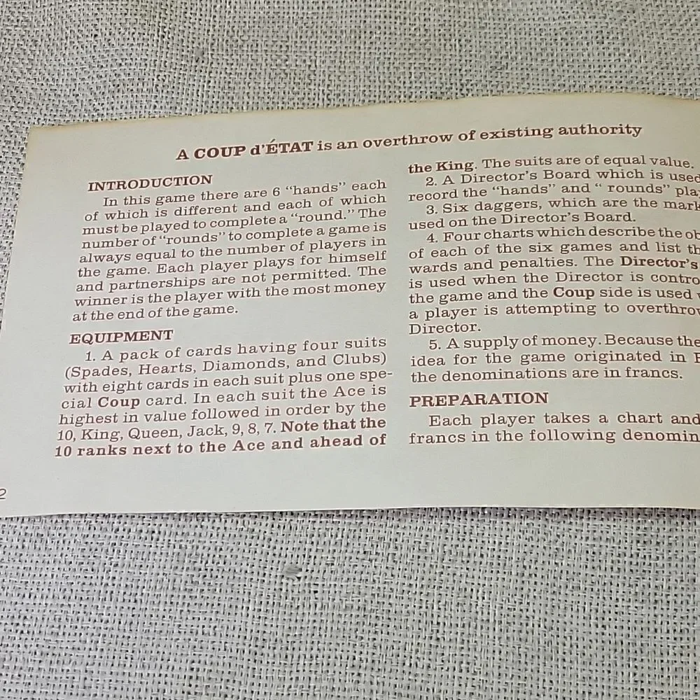 Vintage 1966 COUP D’ ETAT Game‎ Of Cards Parker Brothers Nice Condition
